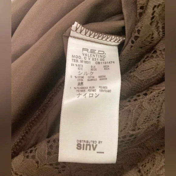 Red Valentino Mocha Silk Lace Dress w/Bow, Size 48 Euro - Picture 9 of 10